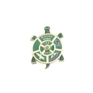 Vintage 1981 Nisswa MN Lions Club Pin 5M9 Green Turtle Shaped Enamel Lapel Badge